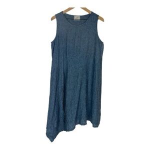 Chalet Sz M Blue Linen Dress Asymmetrical Hem Sleeveless Lagenlook